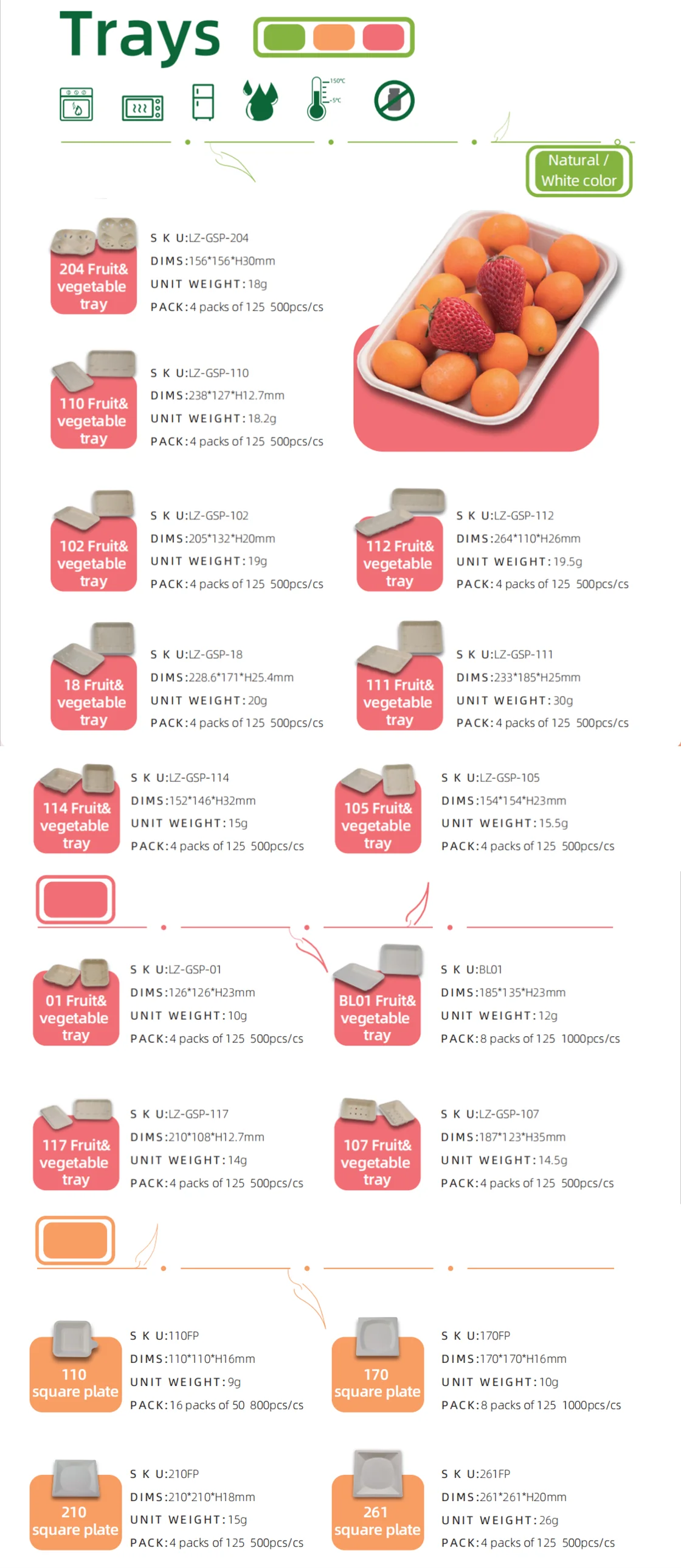 Good Quality Biodegradable Food Trays  Bagasse Disposable Supermarket Fruit Tray Paper
