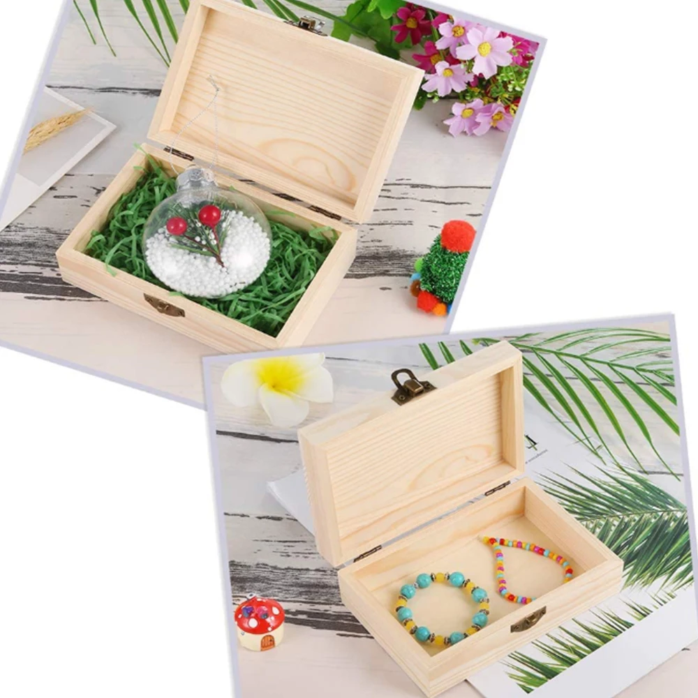 Прямоугольный ящик для хранения из необработанной сосны с откидной крышкой для рукоделия