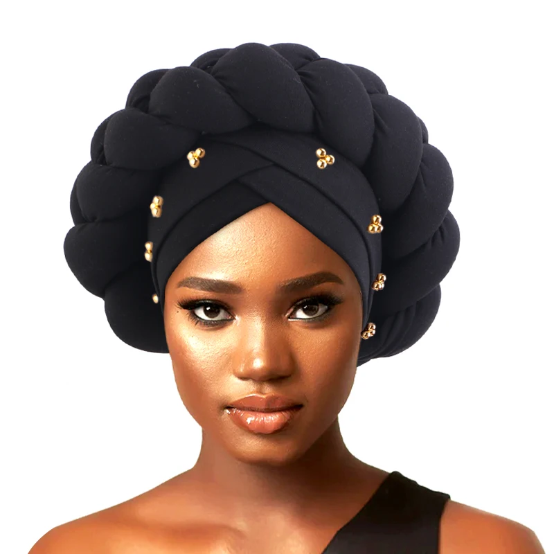 Wholesale Custom Logo Hair Accessories Fashion Braid Headscarf Bandana Bohemia Turban Hats Muslim Turbans Headwrap For Women