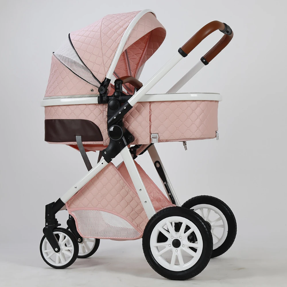 New Design Hot Sale Baby 3 In 1 White Foldable Foormuff Aluminum Alloy Plastic Sleeping Bag Baby Four Wheels Stroller