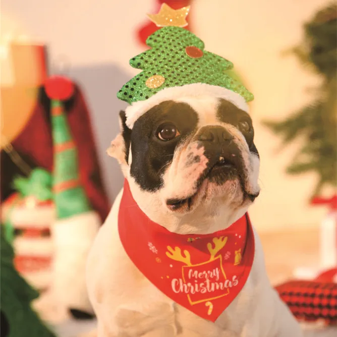 Wholesale Christmas Pet Dog Bandana Personalized Costume Clothes Head Scarf Dog Bow Tie Collar Bandana