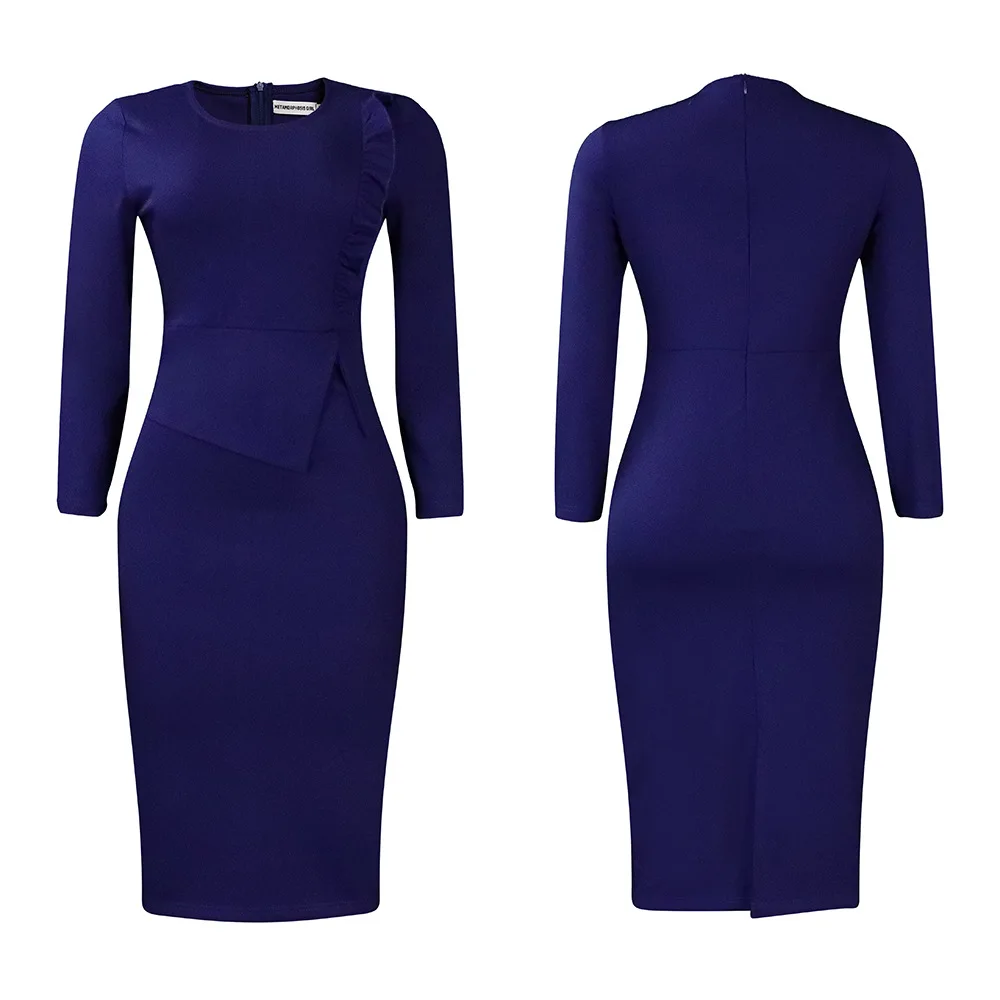 Spring Autumn New Fashion Women Dress Long Sleeve O-neck Slim Vestidos Office Lady A-line Pencil Dress