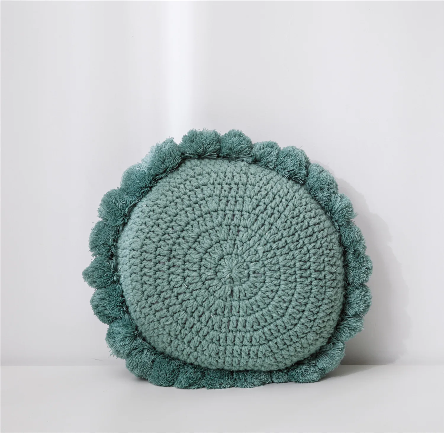 Nordic Wool Knitted Round Sofa Cushion Solid Color Living Room Pillow Pom Pom Decorative Cushion For Home Decor