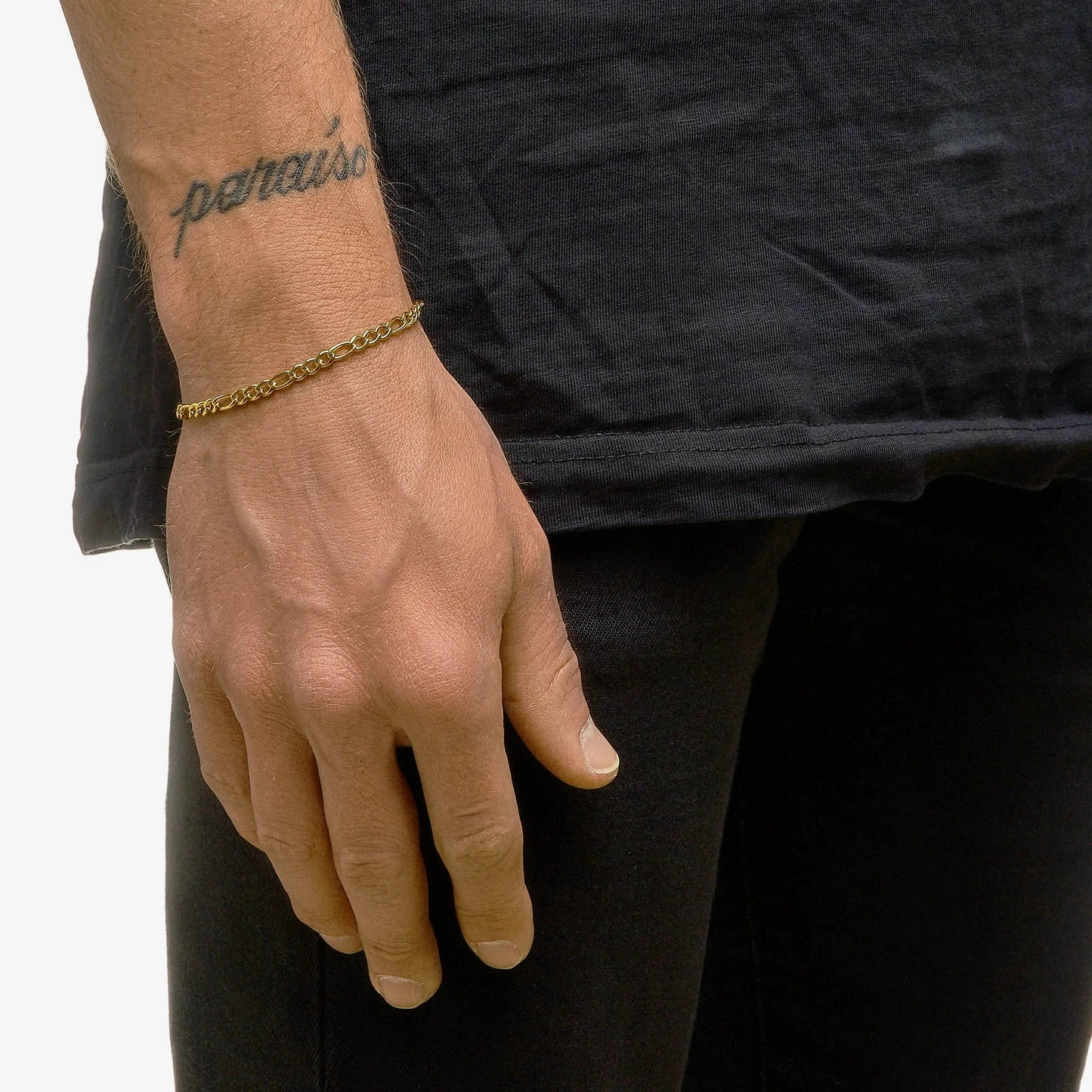 Fashion Hot Sell 18k Gold Plated Figaro Chain 4mm Bracelet Jewelry Thin Stacking Men Stainless Steel Bracelet