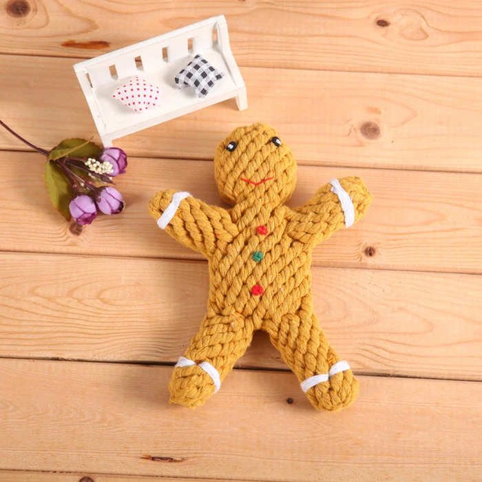 Christmas Pet Toy Gingerbread Man Cotton Rope Dog Knot Tooth Cleaning Toy