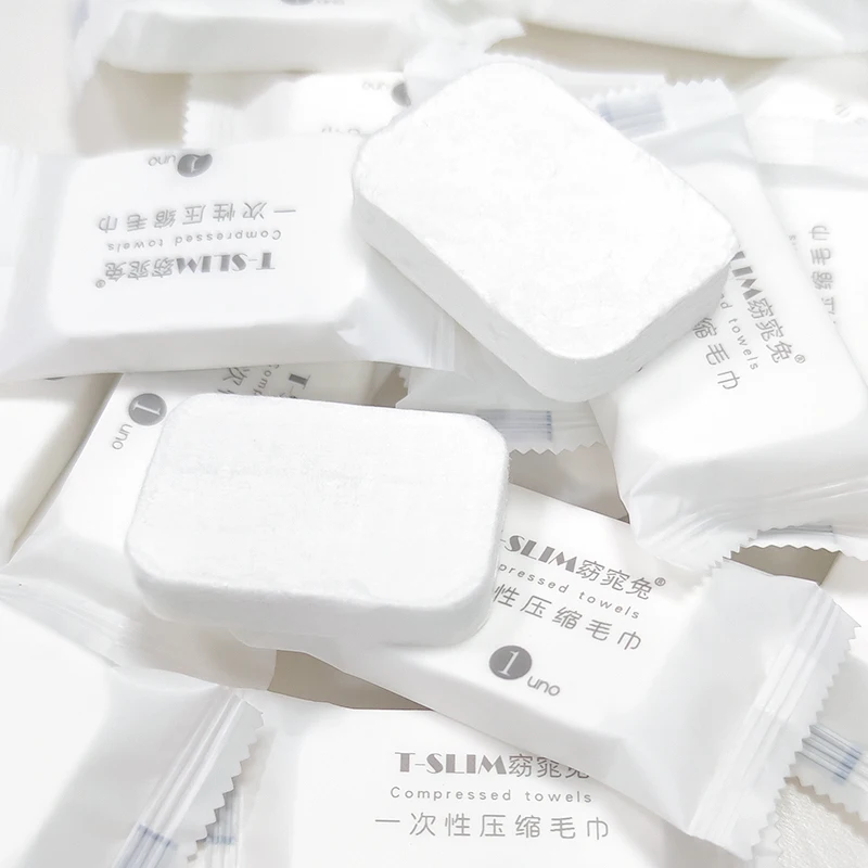 Disposable mini coin compressed face towel tablet Aircraft aviation travel essential bulk white custom compressed cotton towels
