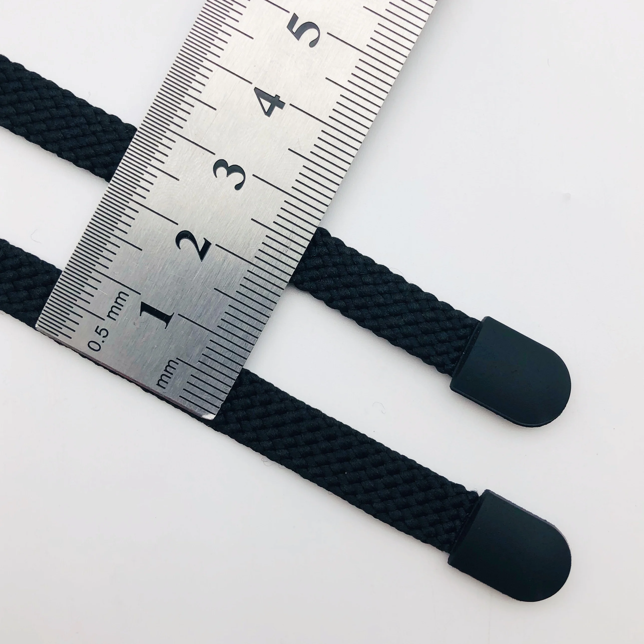 Fashion 8mm Black Flat High Quality Hoodie Drawcord Drawstring Cord With Silicone Tip for Garment Shoes