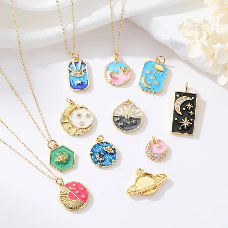 New Fashion Jewelry Making Charms Star Moon Sun Saturn 14k Gold Pendant Bee Enamel DIY Jewelry Findings