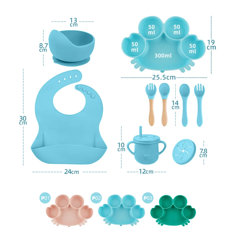 Cute cartoon crab split plate food grade baby silicone complementary food integrated sucker Bowl