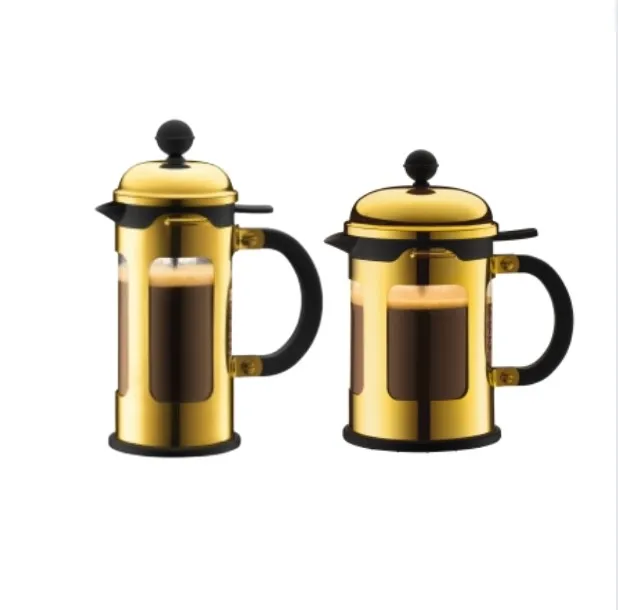 Кофеварка Bodum Chambord с французским прессом 3/4/8 чашек термостойкая из нержавеющей стали золотого цвета постоянным фильтром