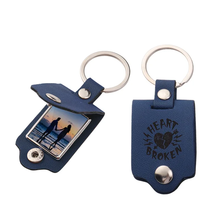 Custom Logo Laser Engraving Metal Leather Photo Key Chain Pu Blank Sublimation Leather Keychain Promotional Gift