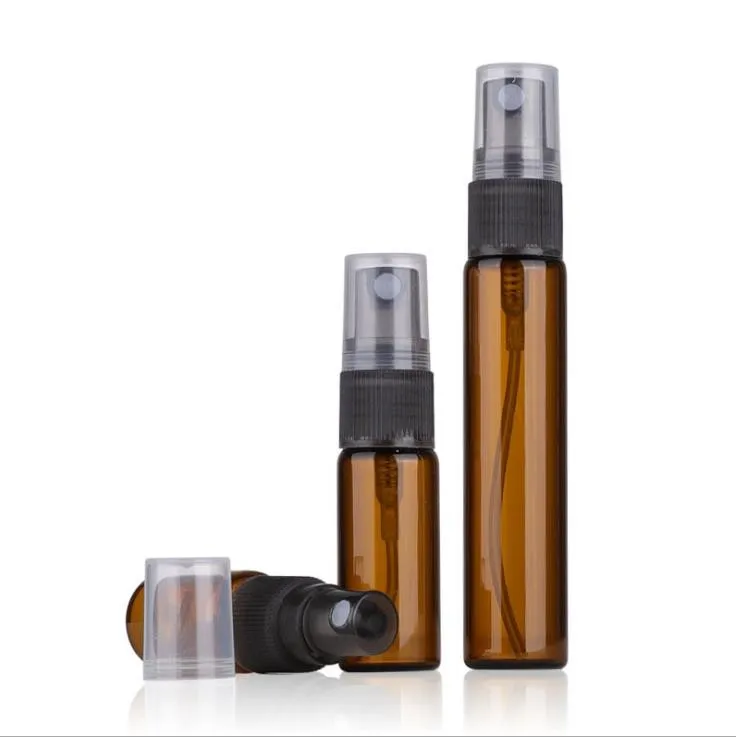 In Stock 3ml 5ml 10ml Amber Glass Spray Perfume Bottle Tester Vial With Black Cap for Essential Oil