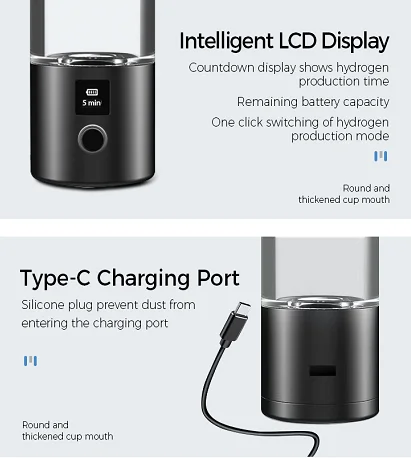 Portable Hydrogen-Rich Drinking Water Generator Electrolysis Hydrogen Rich Water Bottle Cup