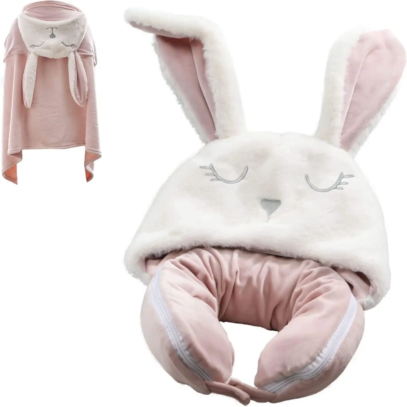 Travel Pillow Blanket Neck 2 in 1 Pillows Airplane for Long Flight Fleece Soft Large Essentials for Car with Hat Keep Warm