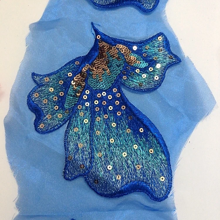 Royal blue embroidery sequined lace applique handcut fabric decoration LT2577A