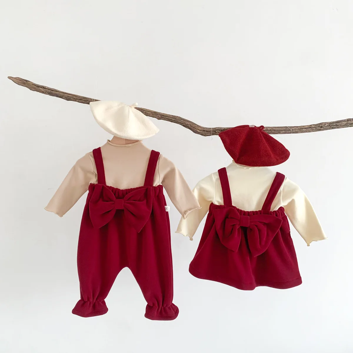 Baby Girls clothes autumn and winter red bow princess overalls baby girls cute new year greeting clothes