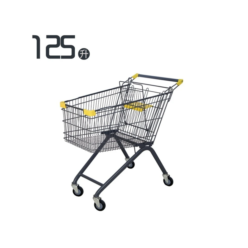 270L High-Capacity Hand-Push Shopping Trolley with Mesh Body and Four Wheels for Hypermarket