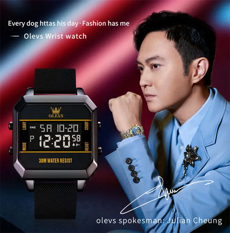 OLEVS 1103 elegance shenzhen man digital watch nice Silicone strap Luminous Multi function low moq Casual wristwatch