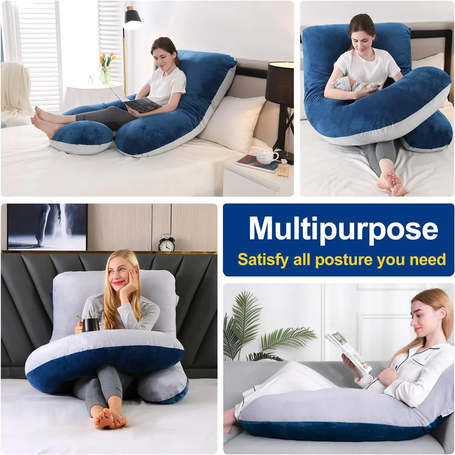High Quality U-Shaped Nursing Pillow for pregnant woman Side Sleeping Waist Support Safety Fixed Maternity Pillow Multi-Colors