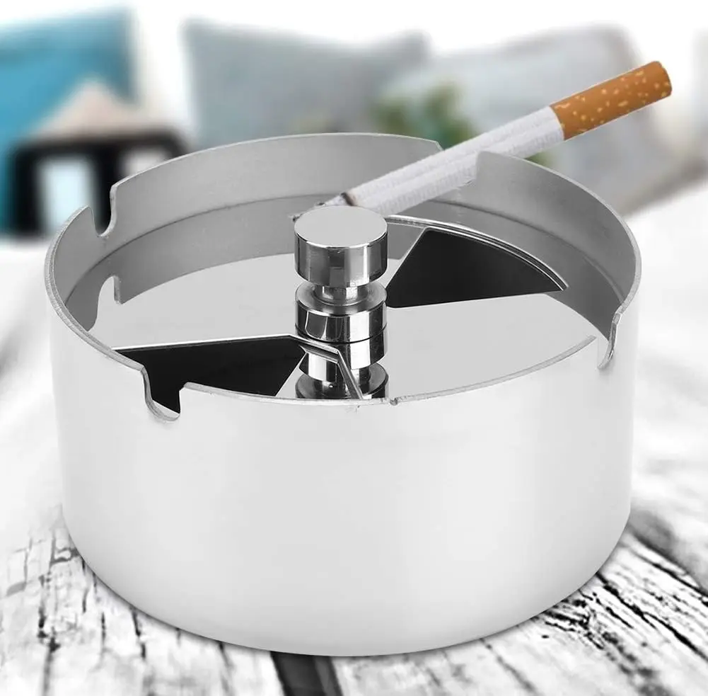 Innovative Portable Cigarette Ashtray Smokeless Round Shape Stainless Steel Cigar Ashtray with Lid Cover