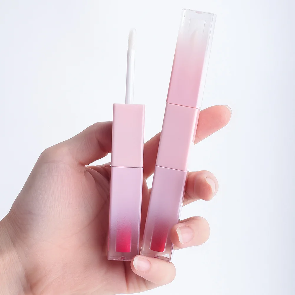 Waterproof Square Double Side Glossy Lipgloss Custom Logo 2 In 1 Fog Surface Non-stick Cup Lip Gloss Lip Oil