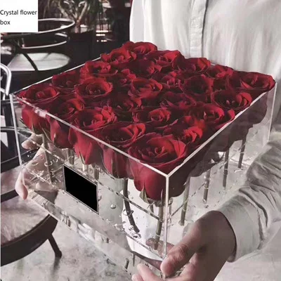 Perspex Preserved Fresh Roses Case Plexiglass Chocolate Flower Gift Box Clear Acrylic 3 Roses Box with Chocolate Drawer