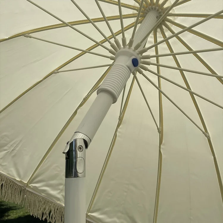 
OEM Custom Beach Canopy Umbrellas Outdoor Sun Folding Beach Umbrella With Tassels Fringe 