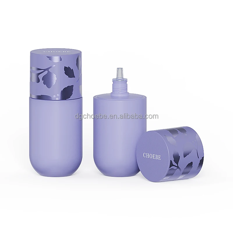 Empty facial exclusive luxury frosted skin care cosmetic luxury purple serum bottle with applicator dropper