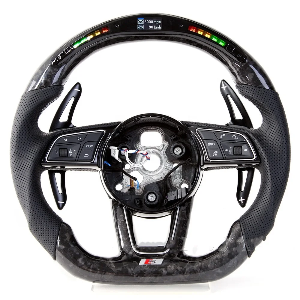 LED Forged Carbon Fiber Steering Wheel Fit For Audi RS3 RS4 RS5 S3 S4 S5 A3 A4 A5 A6 A7 B7 B8 C7 C8