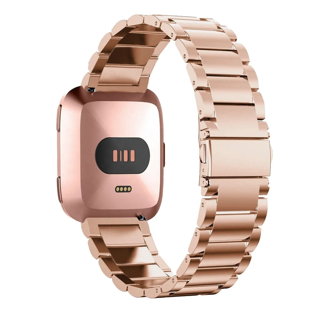 Western simple universal style three link stainless steel watch band For FitBit Versa metal watch bracelet