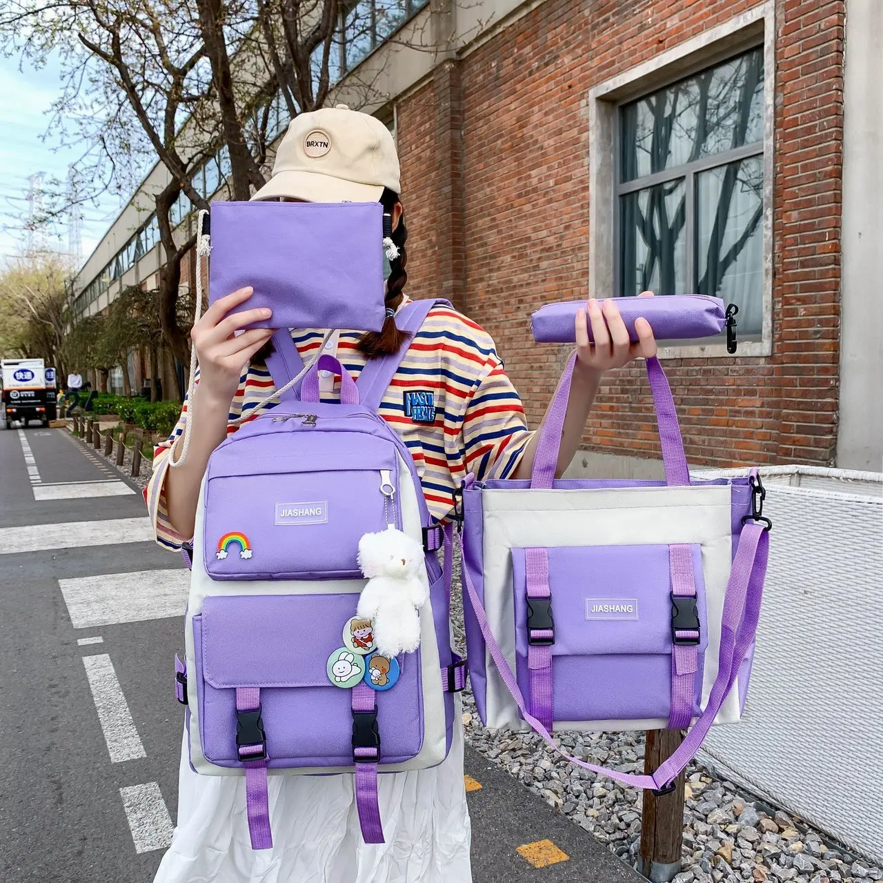 New School Bags 4Pcs/Set For Girls Lightweight Casual Travel Backpack Student Backpack Foldable Large Capacity Nylon School Bags