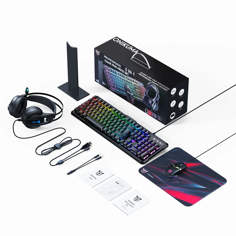 Лидер продаж, игровая Проводная клавиатура 5 в 1 с RGB светодиодами, гарнитура для мыши, динамик, коврик для мыши, игровые комбинации