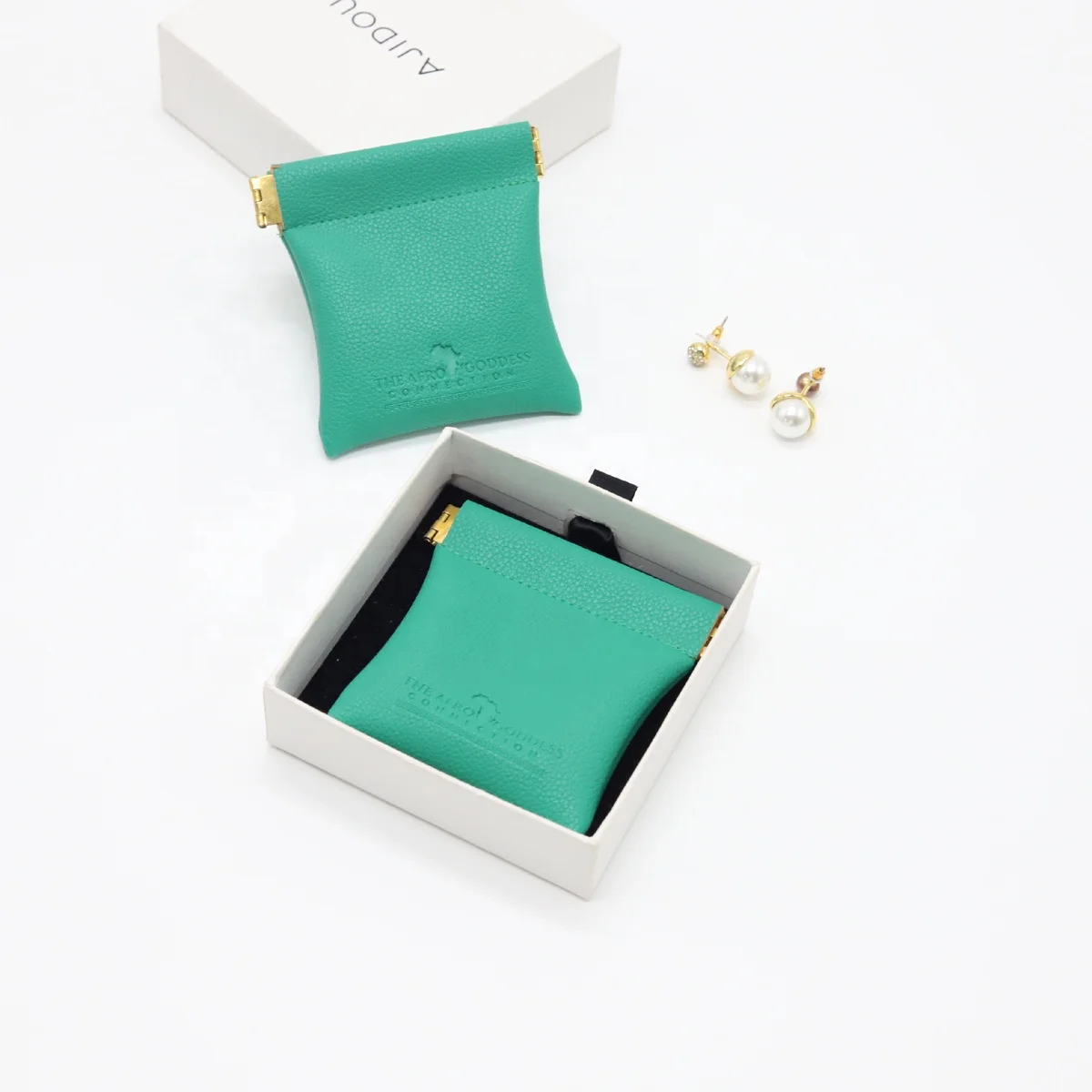 Custom Emboss Logo Closing Magnet Earring Ring Leather Jewelry Pouch Mini Luxury Watch Packaging Pu Leather Jewelry Bag