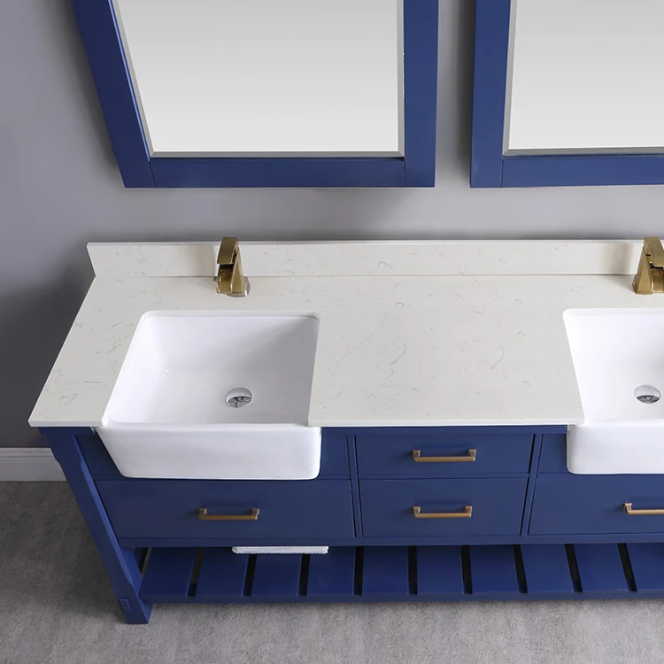 hot sale American Style classic custom waterproof  60 inch Blue Double Vanity  Wood Bathroom Vanities with Mirror cabinet