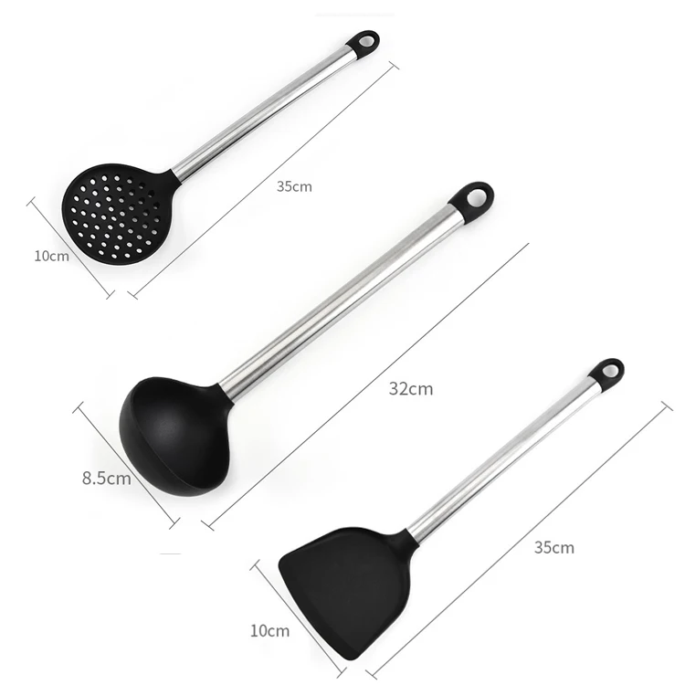 10-Piece Black Kitchen Gadget Set with Silicone Spatula and Stainless Steel Utensils Steel Handle Holders for Christmas