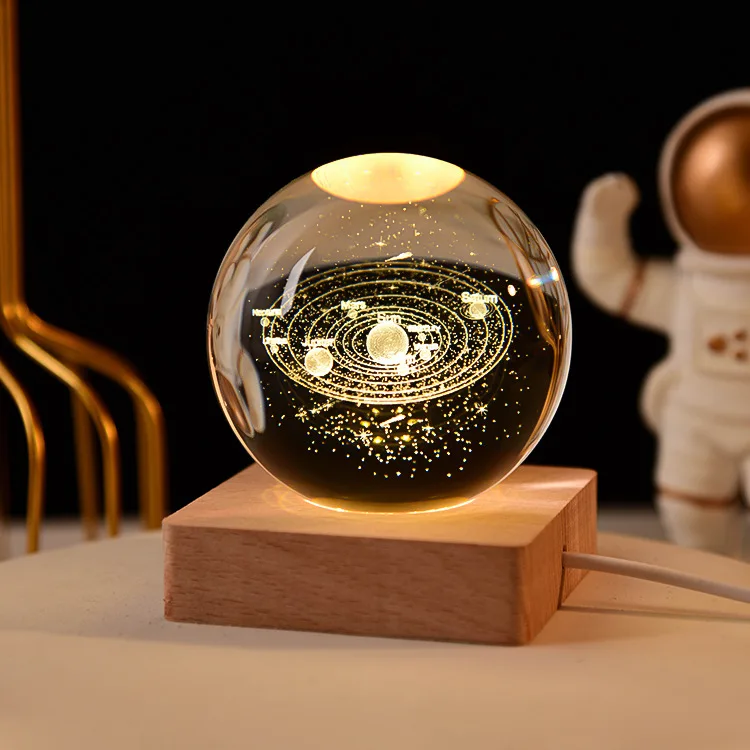 3D Art Glowing Planetary Galaxies Astronaut Luminous Crystal Ball Night Lights USB LED Table Lamp Bedroom Decoration Kid Gifts