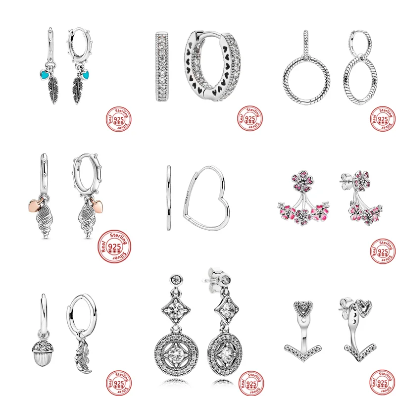 Real 925 Sterling Silver flower Earrings Asymmetrical Heart Hoop Earrings for Women Silver Earring Zircon Fine Jewelry Gift