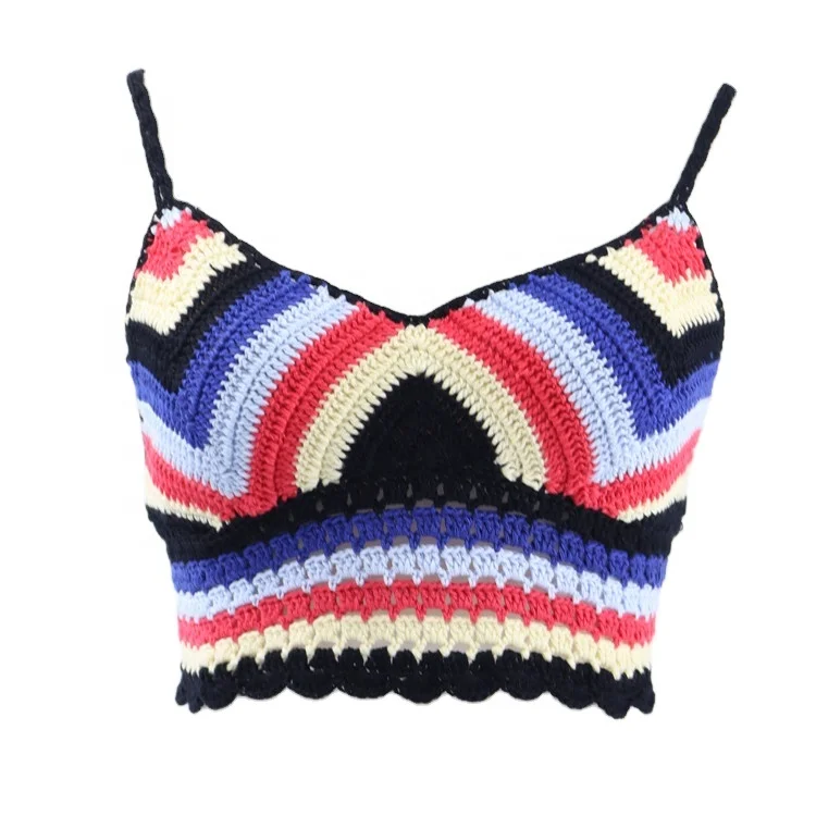 Женские вязаные крючком укороченные топы бикини без рукавов ручной работы для женщин