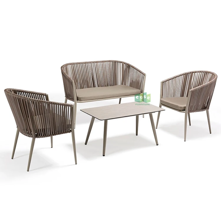 
(E7083) Modern aluminum outdoor furniture garden rattan sofa set with cushions 