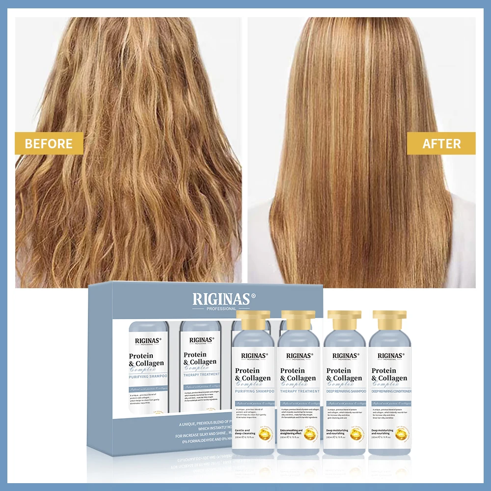 Riginas Private Label New Protein & Collagen Complex Hair Treatment Kit Formaldehyde Free Shampoo And Conditioner