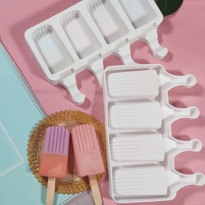 DUMO Tassel Silicone Ice Cream Mold 4 Cells 8 Hole Food Grade DIY Square Popsicle Mold Ice Cube Tray Silicone
