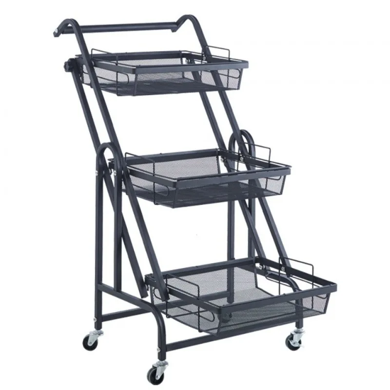 New portable Carbon Steel 3-tier Bathroom Kitchen Storage Rack Cart Foldable Kitchen Trolley with Wheels