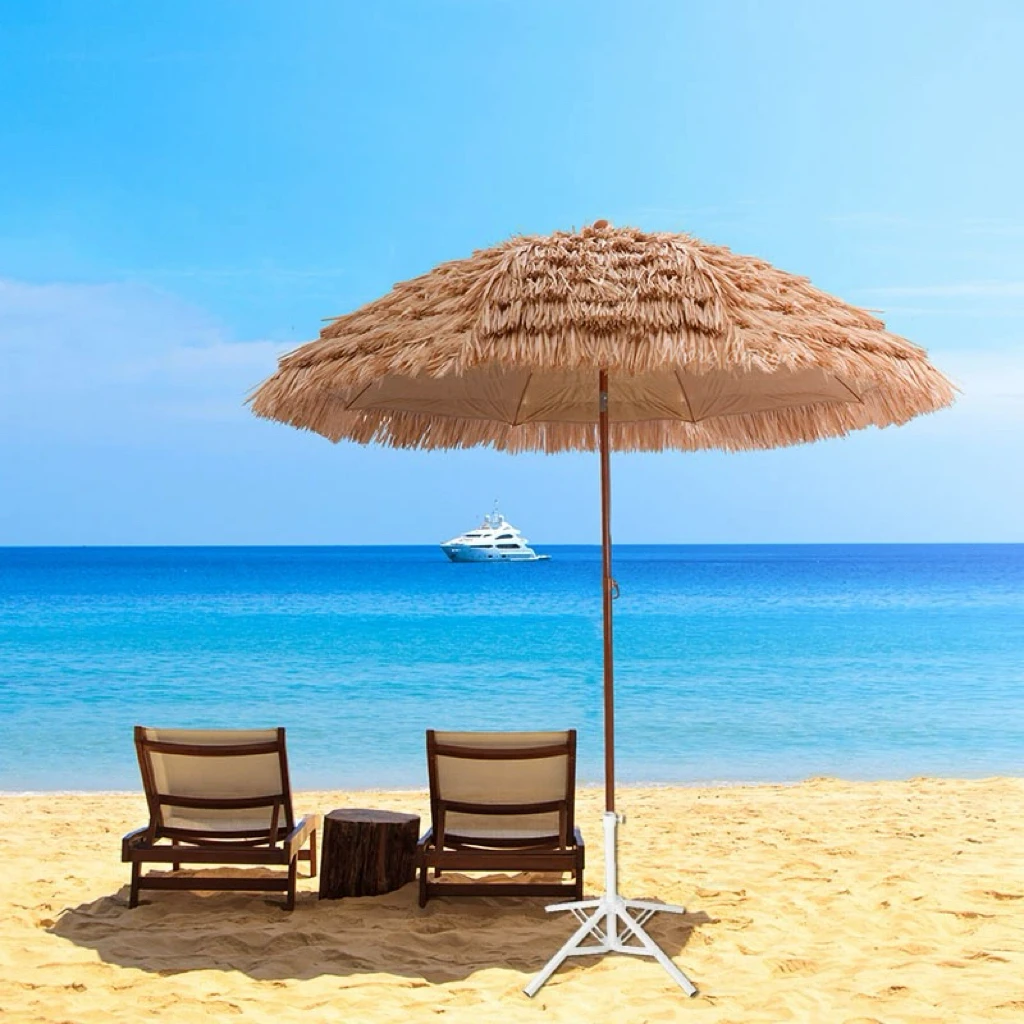 MORE DESIGN Free Sample Wooden Pole Canvas Waterproof Patio Swimming Pool Garden Wooden Sun Beach Straw Outdoor Umbrella