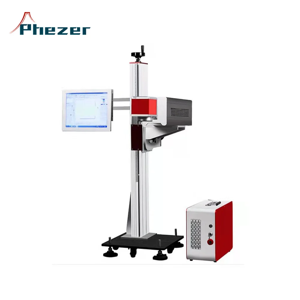 High Speed Auto Focus Galvo Scanner Flying Fiber Laser Marking Engraving Machine with Conveyor