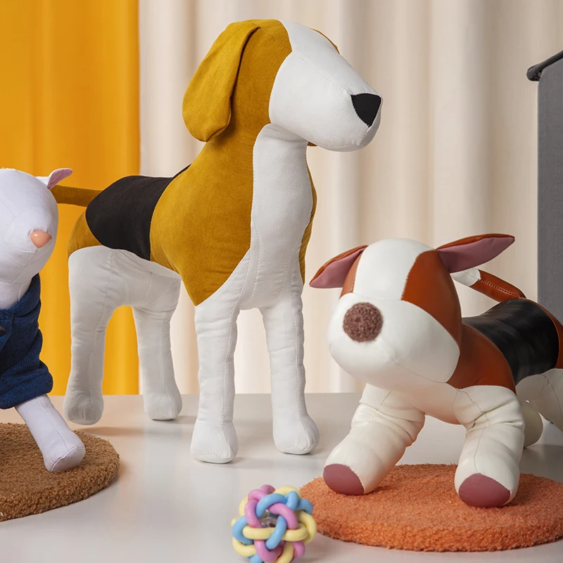 BJW-PJ Soft Dog Models PU Leather Cotton Stuffed Dog Mannequins Pet Shop Display Mannequins