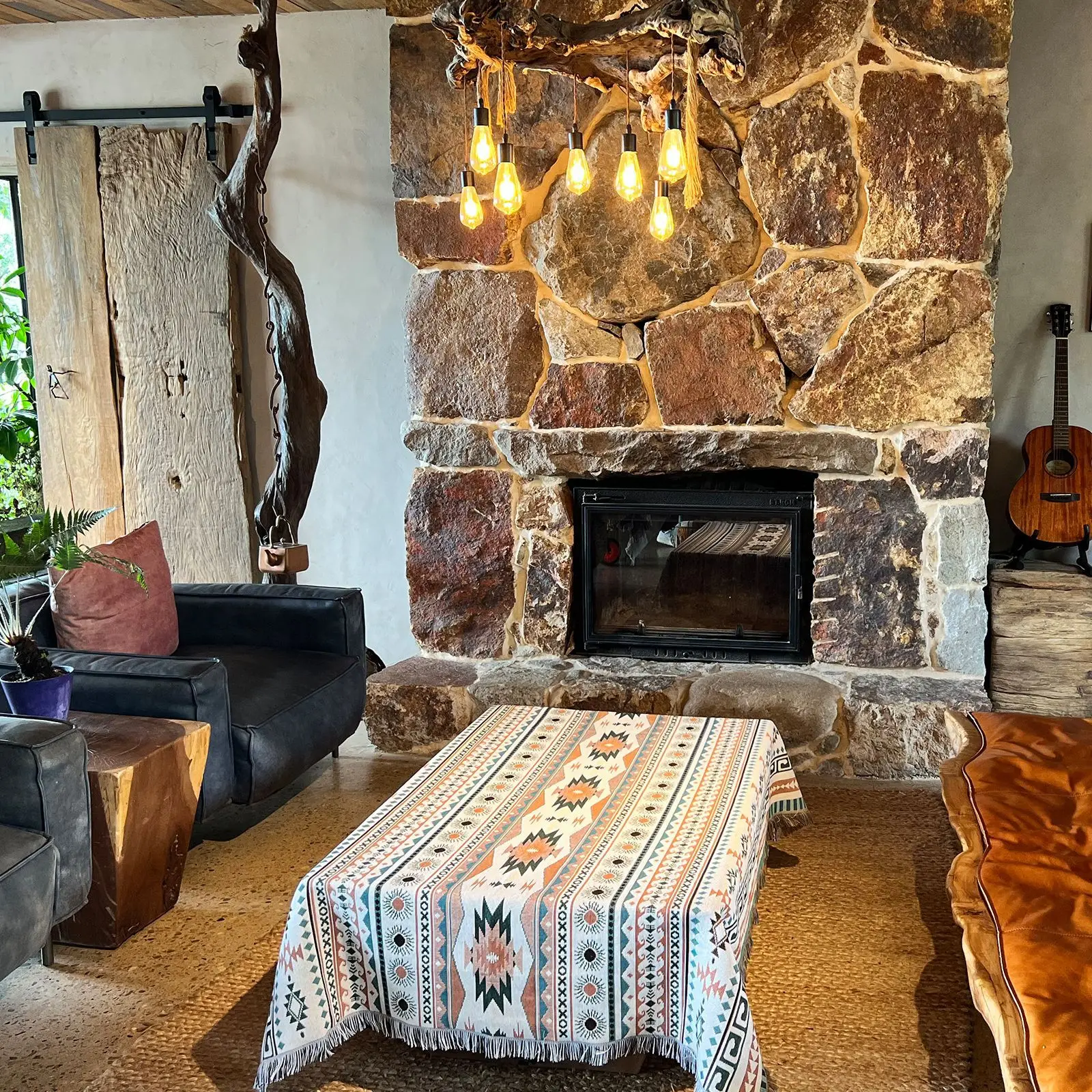 Custom bohemian ethnic style jacquard camping sofa woven tassel tapestry picnic blanket