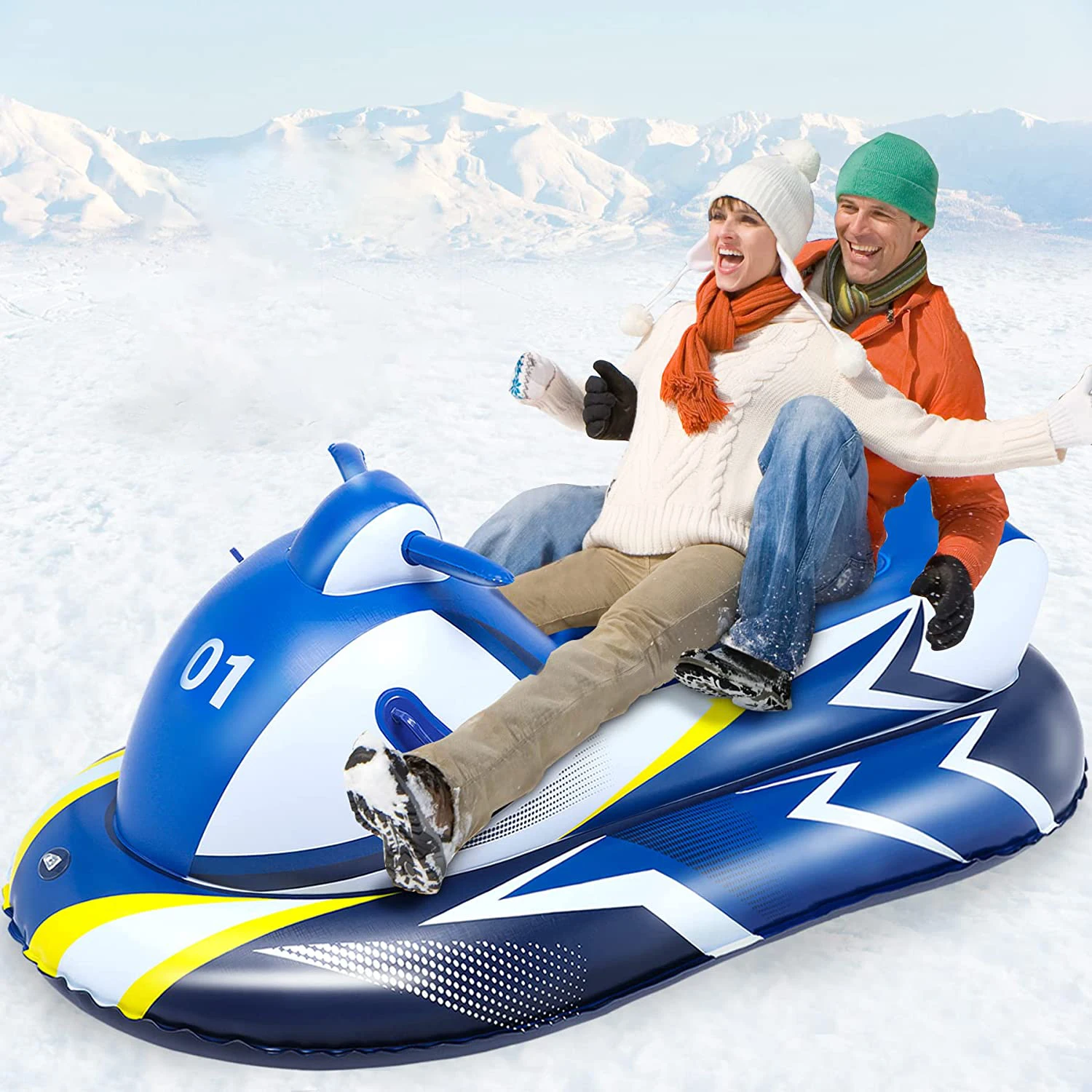Inflatable Snowmobile Sleds for Kids Kids and Adult with Reinforced Handle Snow Tube Snow Toys for Kids Outdoor