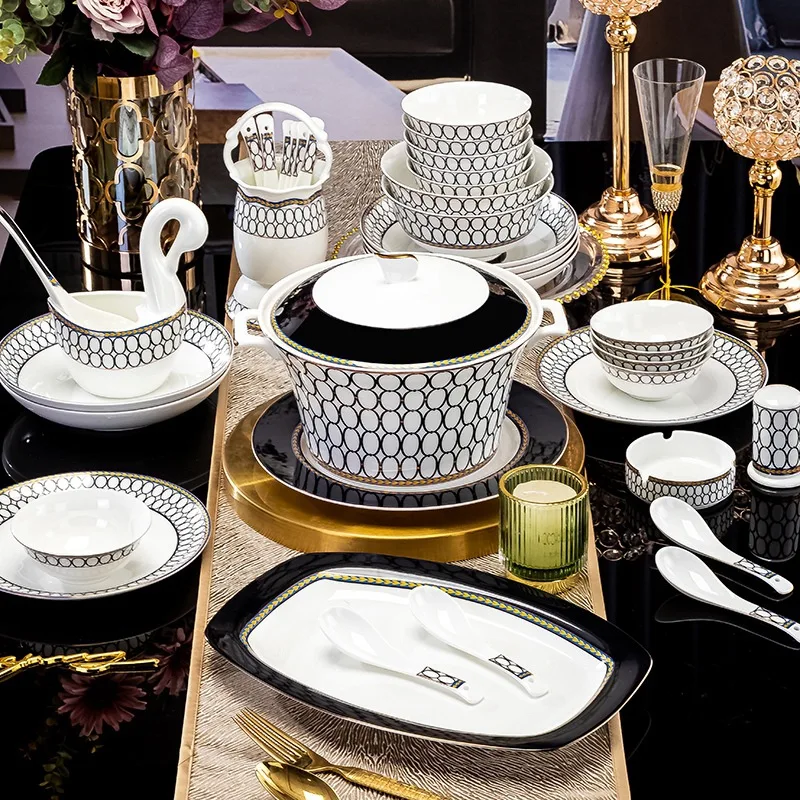 Dinnerware Set Home Ware Navy Blue Restaurant Ceramic Plates Dishwasher Dinner Set Available Porcelain Hot Sale Bone China Party