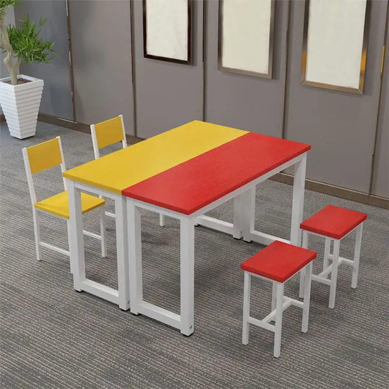 Hot Sale Colorful School Furniture Steel Material Student Library Reading Table Wooden Kindergarten Student Desk and Chair Set