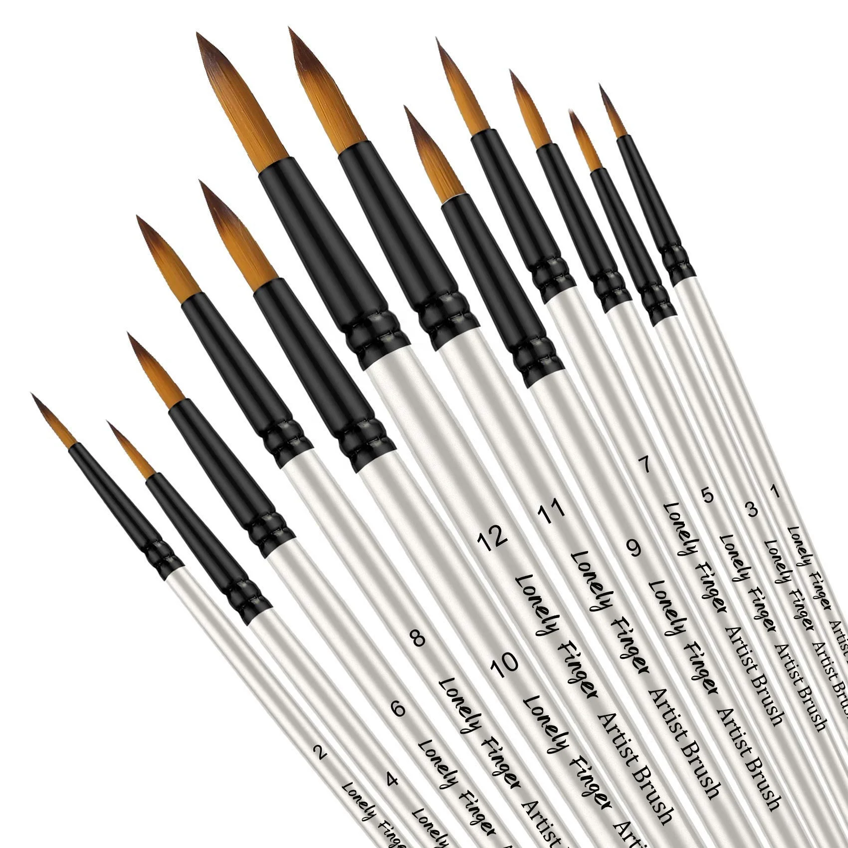 12pcs Premium Round Point Paint Brushes Set Round Nylon Tips Paintbrush For Watercolor, Acrylic, Oil, Rock, Nail Art Painting